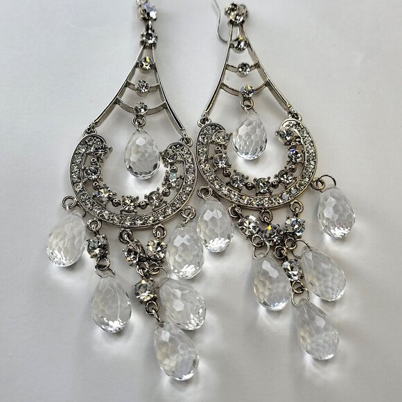 Crystal Chandelier Earrings Silver Long Earrings Bridal Earrings - Picture 1 of 8